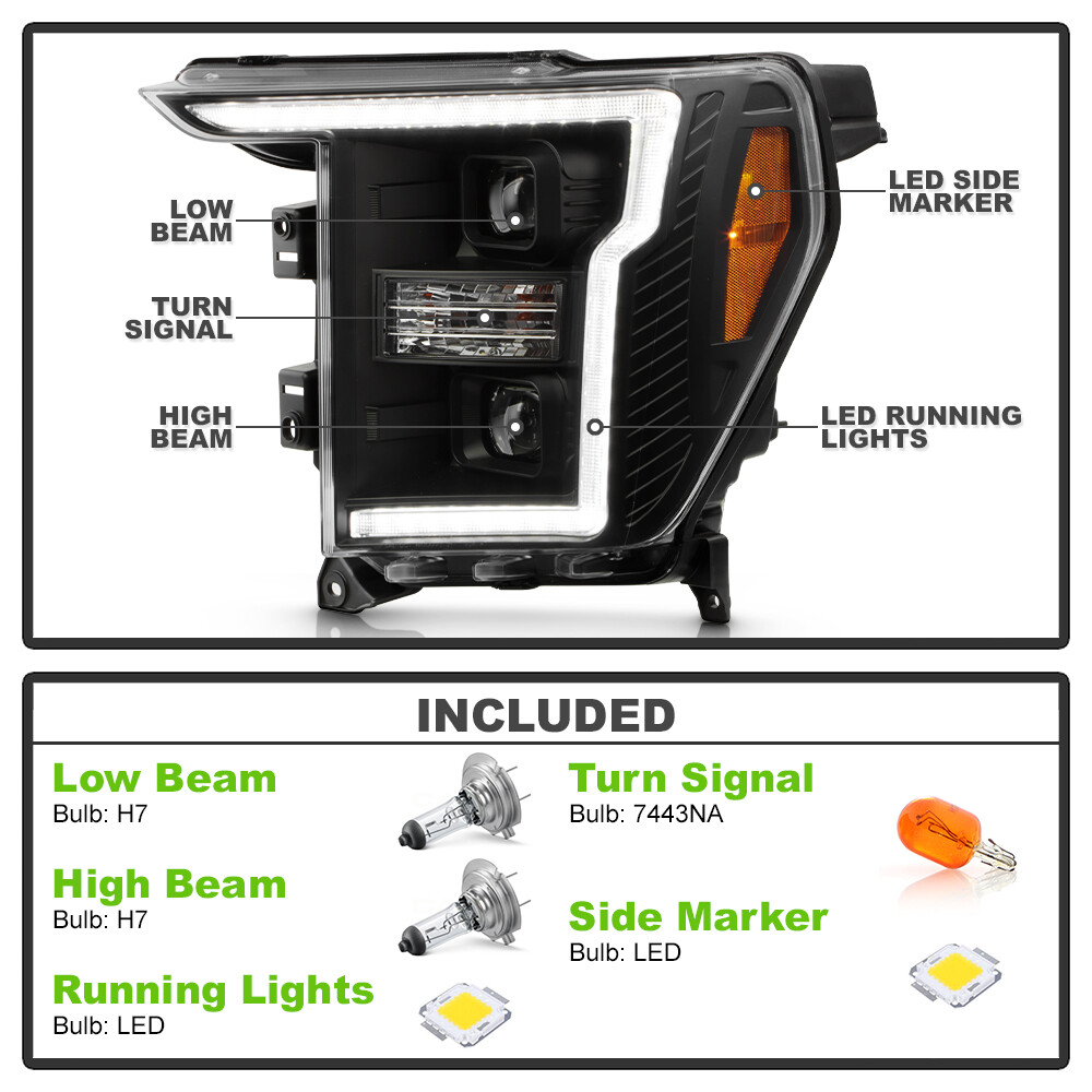 Pxsunauto Halogen Headlight Assembly - Left Side LH For 2018-2020 Ford F150 - Chrome