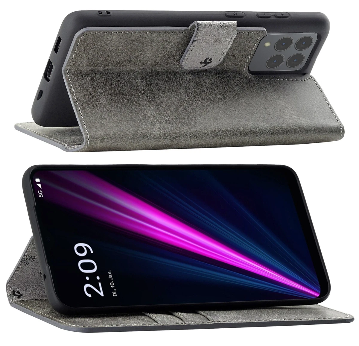 Suncase Custodia In Vera Pelle Per Fairphone 4 5G - Slim Edition, Con Linguetta E Chiusura Magnetica, Realizzata A Mano In Europa, Colore Nero