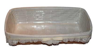 1991 Longaberger Warm Brown Rectangular Bread Basket w/ Protector & Fabric Liner