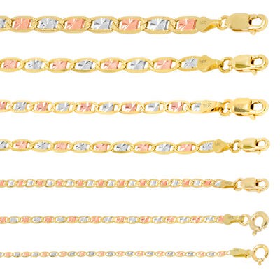 14K Yellow Rose White Gold 1.5mm-6mm Valentino Chain Necklace Bracelet 7''- 26''
