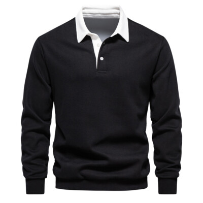 Men's Autumn Long Sleeved Polo Collar Sweatshirt Leisure and