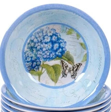 Set of Four (4) HYDRANGEA GARDEN ~ Melamine ~ 7.5" x 2" ~ All Purpose Bowls