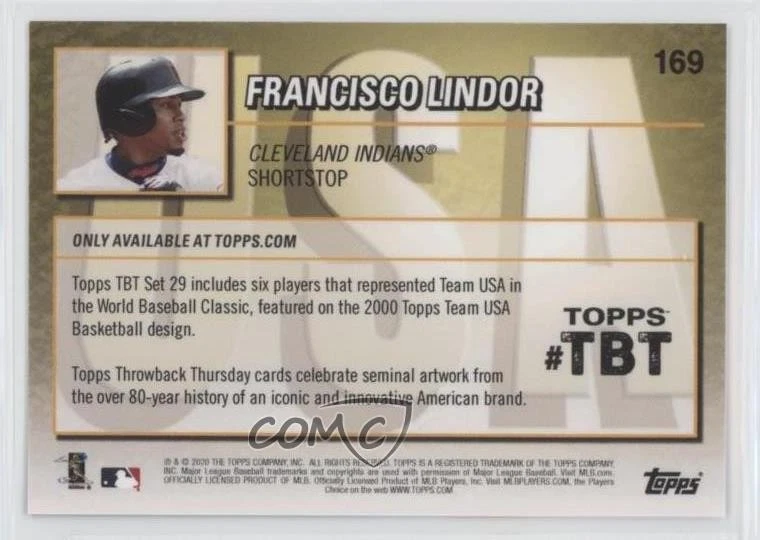 2020 Topps Throwback Thursday #TBT Online Exclusive /369 Francisco Lindor #169 - Image 2 of 2