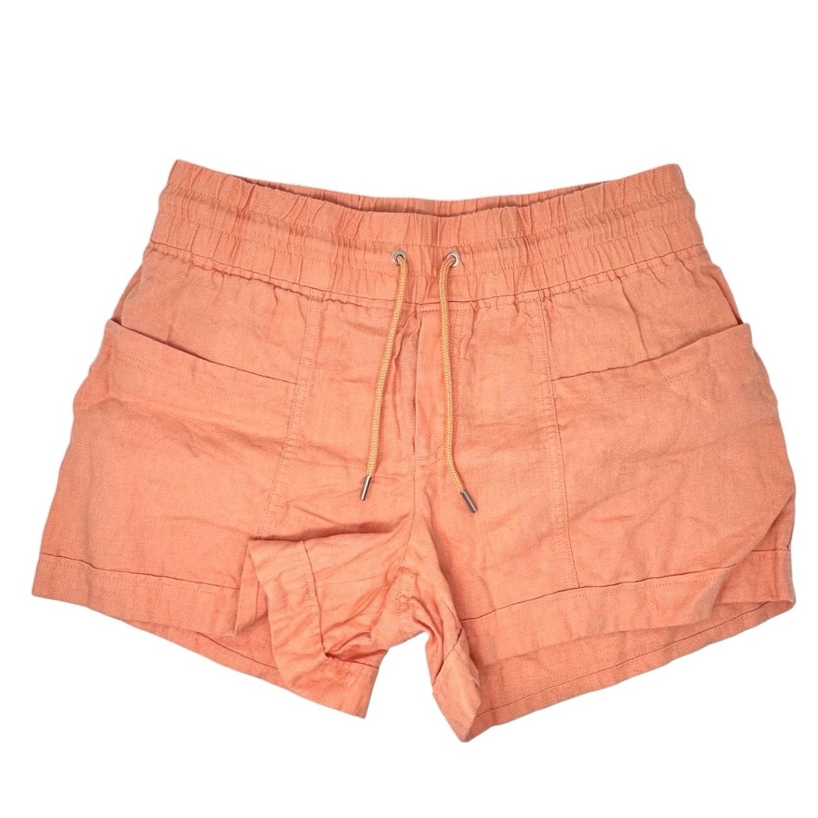 Athleta Cabo Linen 4" Shorts Size 10 Cargo Pockets Cuffed Orange Cactus Peach