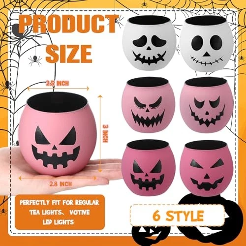 6 Pcs Votive Candle Holder Glass Votive Holder Pink Ghost Pink and White - Image 3 of 4