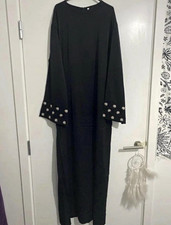 Women’s Black Maxi Dress Long Sleeve Bell Cuffs Round Neck