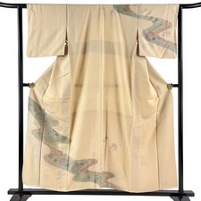 JAPANESE KIMONO HOMONGI BEIGE 155cm 5 ft 1 in PURE SILK B2905