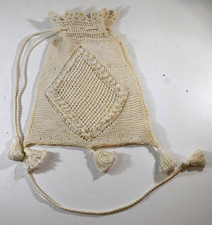 Antique HANDMADE Victorian Off White Lace Stitched Thread PURSE W/ Tassels 20