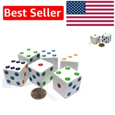 Set of 6 Jumbo 25mm Opaque White Dice with Vibrant Multicolor Pips