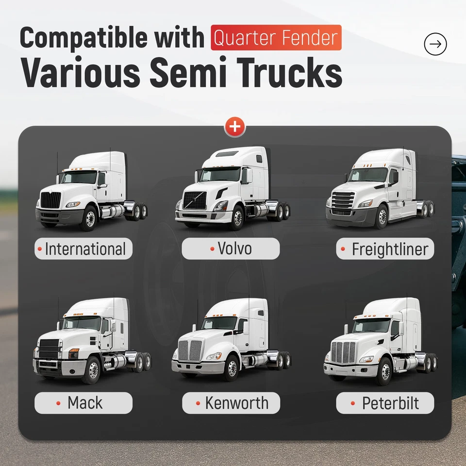 Quarter Fender 24"x24" 304 Stainless Steel For Semi Truck Freightliner Volvo VNL - Image 2 of 4