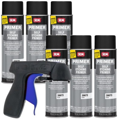 SEM 39673 Self Etching Primer Black 15oz. 6 Pack with Spray Can Trigger Handle