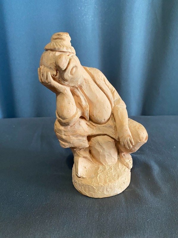 FerraStone Clown Sitting Art Pottery Made in USA Clay Clown Chipped Foot
