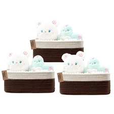 3 Pack 11.5x7.5x4.7" Cotton Rope Woven Storage Baskets for Shelves Dark Brown