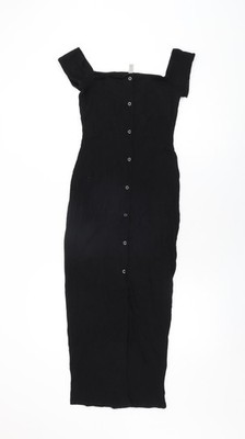 Asos Damen schwarz Polyester Bodycon Größe 8 Schulterfrei Druckknopf