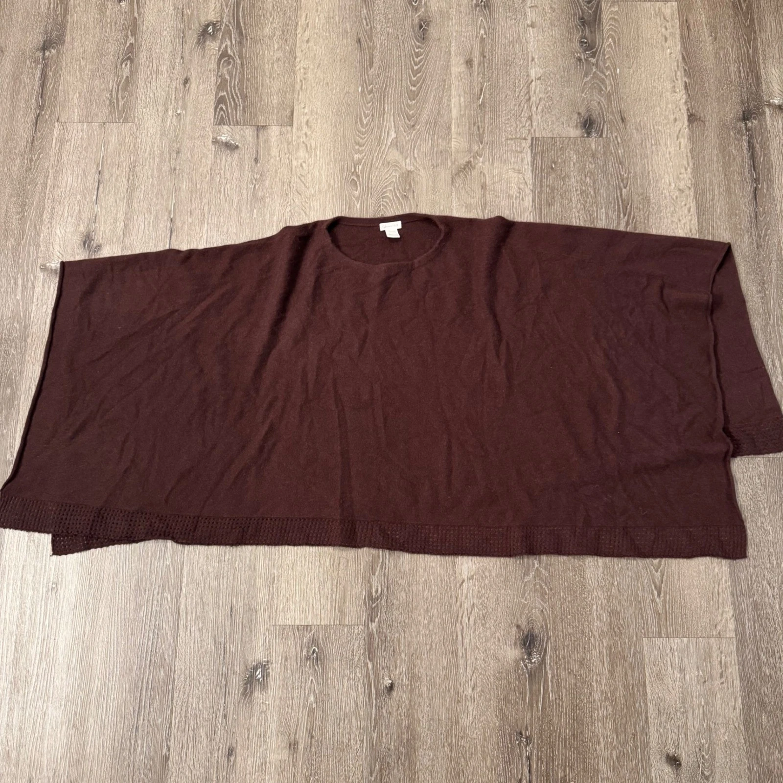 Garnet Hill Poncho Womens OS Brown 100% Cashmere Knit Wrap Cape Pointelle Trim