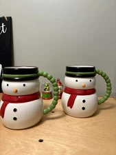  Snowman Coffee Hot Chocolate Ceramic Mug Cup Winter Holiday Set Of 2