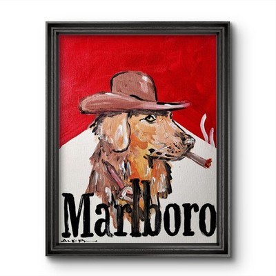 Aleph Original Dog 14x11 Abstract Expressionist Marlboro Painting Canvas
