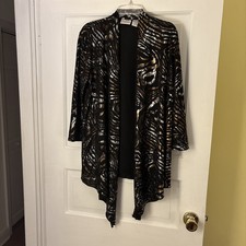 Chico's Womens Black/Metallic 3/4 Sleeve Open Front Jacket Chico s Size 1