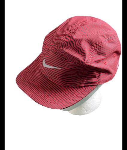 Nike Hat 5 Panel Strapback Dri Fit AW84 Aerobill Running Cap Red Zebra Stripe