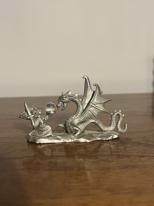 Vintage 1986 Spoontiques Pewter Wizard & Dragon Figurine