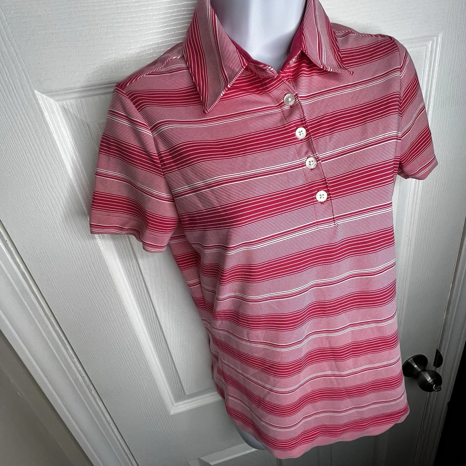 NikeGolf Mujer Pequeña 4 6 Rosa Blanco Rayas Polo Ajuste Seco S Nike Golf Foto 4 de 4