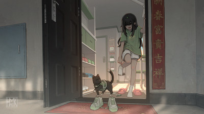 Girls Long Hair Cats Shoes Socks Hua Ming Wink Yun Play Anime Playmat Desk Mat