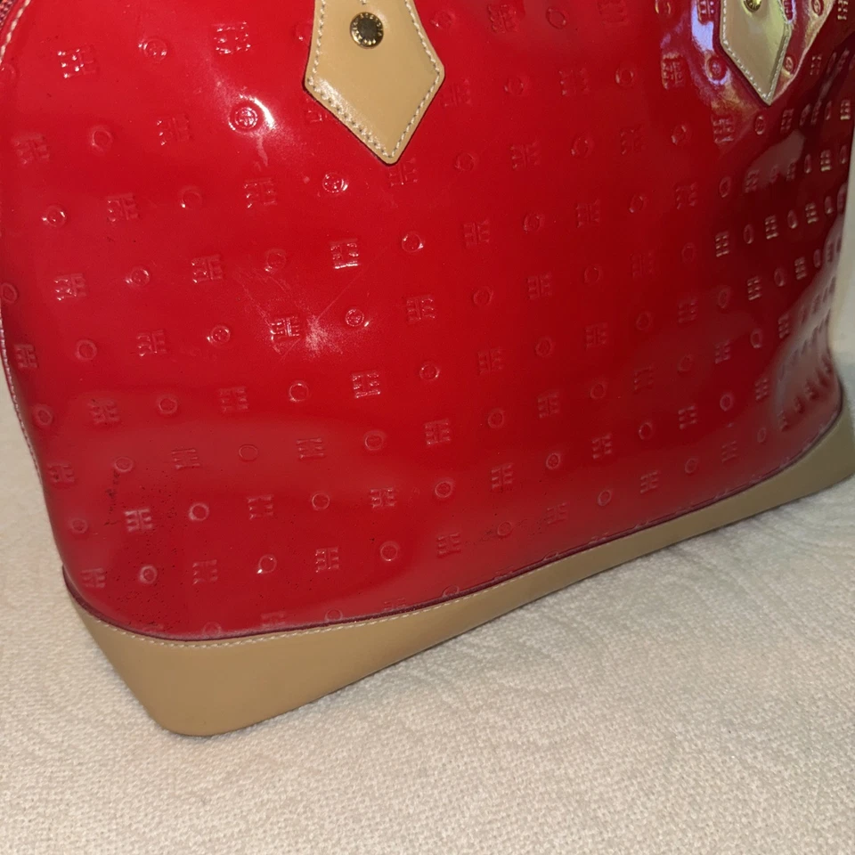 Arcadia Patent Leather Handbag Red And Beige - Image 2 of 4