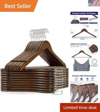Elegant 30-Piece Wooden Hanger Set with Contoured Shoulders and Non-Slip Bar