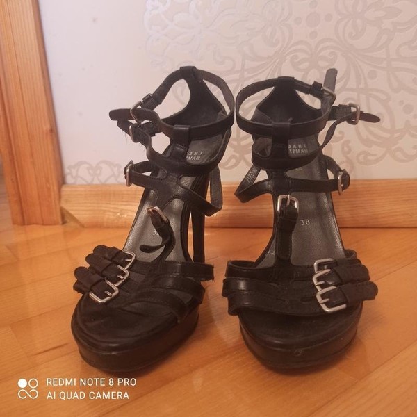 Women Stuart Weitzman Heels Black Leather 37 #NWOQ