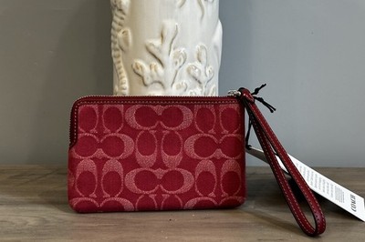 COACH Corner Zip Wristlet In Signature Denim & Leather CDF27