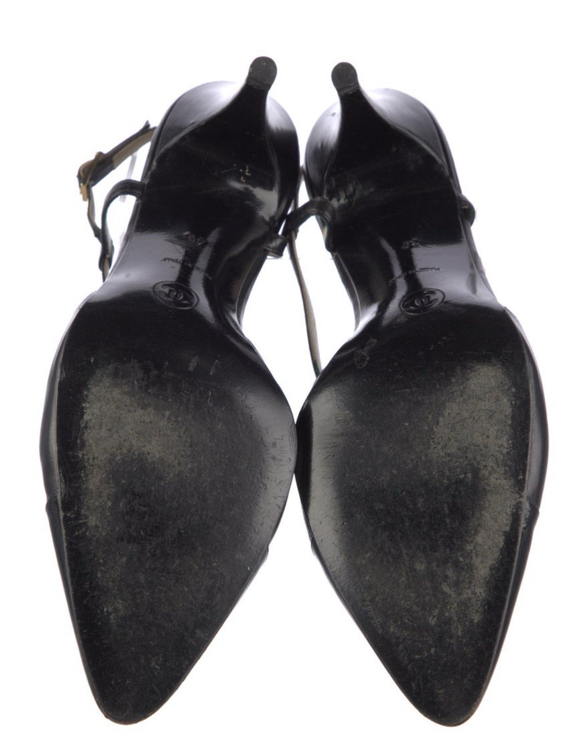 Chanel Authentic Vintage Solid Black Leather Heel… - image 5