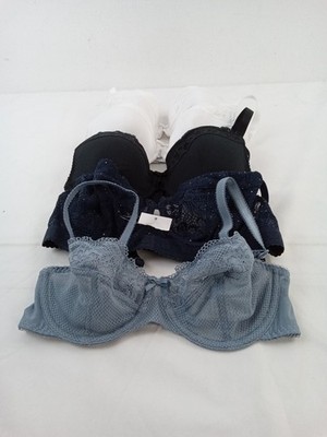 M&S Womens 5pcs Underwired Non Padded Bras Black Blue White Size 30D NEW