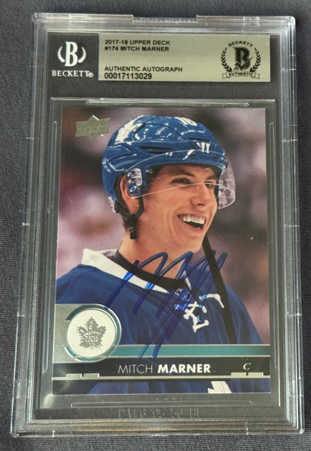 Mitch Marner Signed 2017-18 Upper Deck #174 Beckett/BAS Certified Auto Leafs VGK