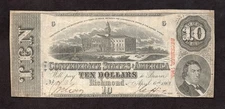 1863 $10 Confederate States of America T-59 - VF