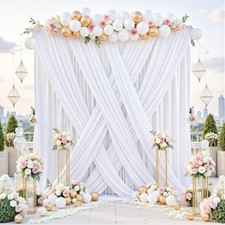 2 Panels 10x10 FT White Backdrop Curtains Polyester Drapes Birthday Wedding