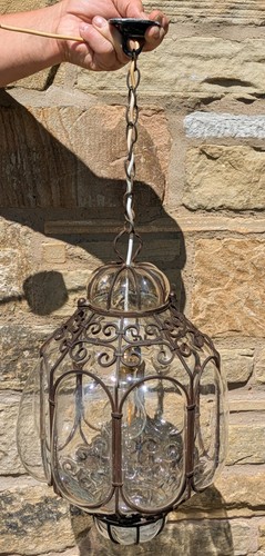 Large Murano Wire Cage Blown Glass Lantern - Picture 9 of 9