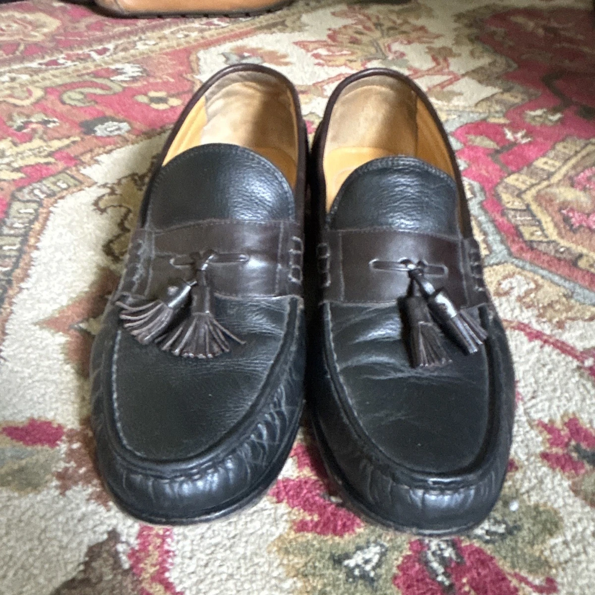 VTG Johnston Murphy Mens Loafer Size 7.5 M Black Leather Moc Kiltie Bow Shoe USA Johnston Murphy Loafers Black Leather Tassel Kiltie Moc  main image 2