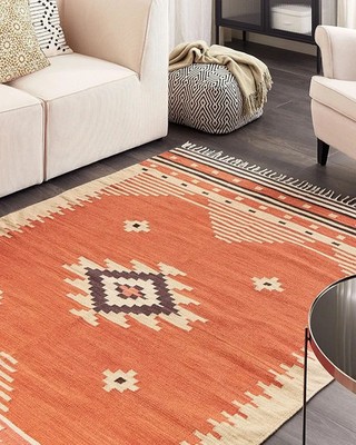 Southwestern Navajo Kelim Wolle Boho Teppich Handgewebt Indianer Azteken Vorl...
