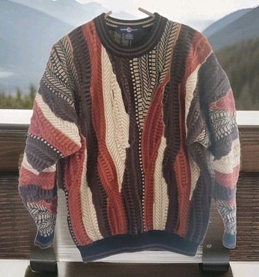 Vintage Cotton Traders Sweater Mens Large Geometric Psychedelic Crewneck Cosby