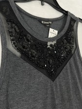 Express Dress Medium Sleeveless Midi Charcoal Gray Black Embellished Knit NEW