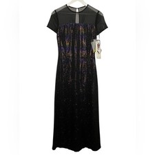 VTG Metallic Black Rainbow Tinsel Maxi Dress 4 Sheer Whimsigoth Vampire Y2K NEW