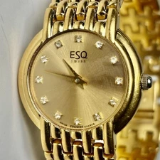 N MINT Movado Esquire ESQ SWISS Ladies Slim Gold Diamond 24mm Watch EWC Ronda