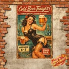 Vintage Iron Wall Art Cheerleader Beer Theme Retro Tin Metal Sign 8x12