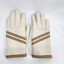 VTG Van Raalte Womens Faux Leather Driving Gloves Fleece Lined White Brown L