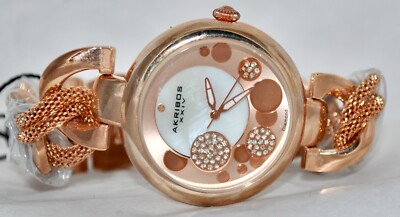 Akribos XXIV NWT Rose Gold Woven Mesh Bracelet Watch MOP 