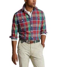 POLO RALPH LAUREN Red Green Blue Plaid Classic Fit Front Button Shirt NEW Large