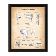 Bathroom Wall Art Decor, Framed Patent Print All The Essentials Showing Toilet
