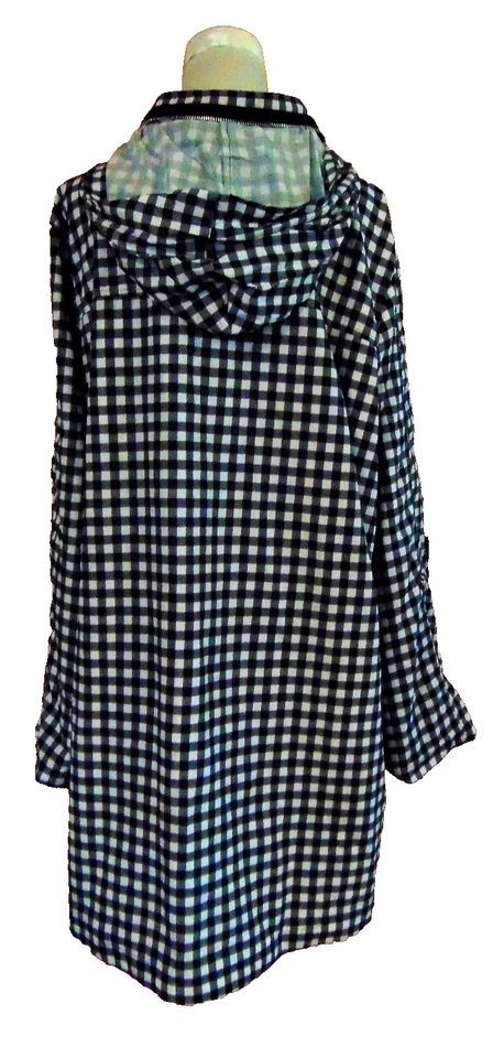 NUAGE WOMENS POLYESTER BLACK WHITE GINGHAM CHECKER RAIN COAT HOOD PLUS JACKET~2X - Image 3 of 4