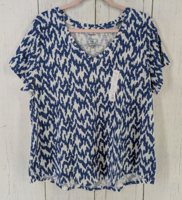 Sonoma Size XXL The Everyday Tee Blue White Pattern V Neck Short Sleeve Top NWT
