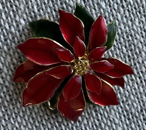 Statement Enamel Flower Brooch Pin Red Christmas … - image 1